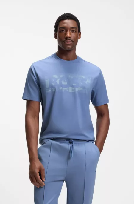 Stretch-cotton T-shirt with logo artwork