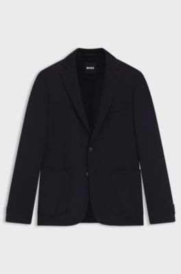 Slim-fit blazer in micro-patterned virgin wool, Dark Blue