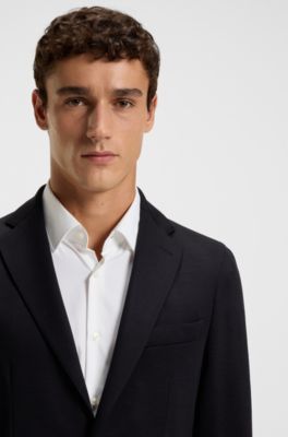 Slim-fit blazer in micro-patterned virgin wool, Dark Blue