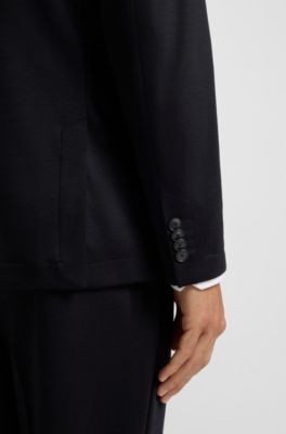 Slim-fit blazer in micro-patterned virgin wool, Dark Blue