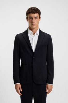 Slim-fit blazer in micro-patterned virgin wool, Dark Blue