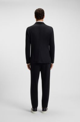 Slim-fit blazer in micro-patterned virgin wool, Dark Blue