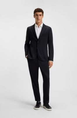 Tapered-fit trousers in micro-patterned virgin wool, Dark Blue