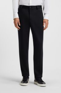 Tapered-fit trousers in micro-patterned virgin wool, Dark Blue