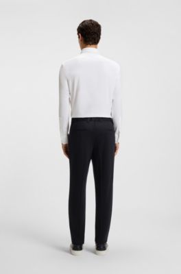 Tapered-fit trousers in micro-patterned virgin wool, Dark Blue