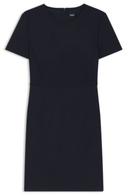 Robe en laine vierge avec d&eacute;tails &agrave; la taille, Bleu fonc&eacute;