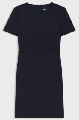Virgin-wool dress with waist detail, Dark Blue