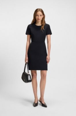 Virgin-wool dress with waist detail, Dark Blue