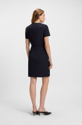 Virgin-wool dress with waist detail, Dark Blue