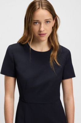 Virgin-wool dress with waist detail, Dark Blue