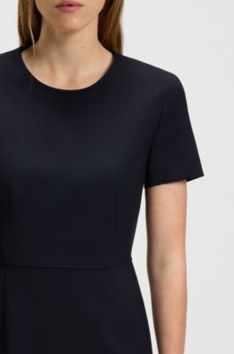 Virgin-wool dress with waist detail, Dark Blue