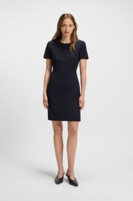 Virgin-wool dress with waist detail, Dark Blue