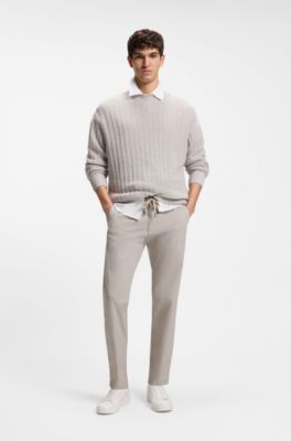 Straight-fit chinos in cotton-blend poplin, Light Grey