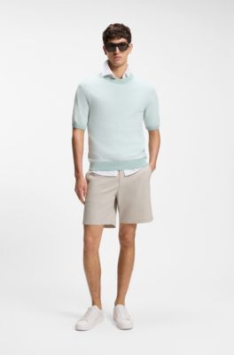 Shorts chino straight fit in popeline misto cotone, Grigio chiaro