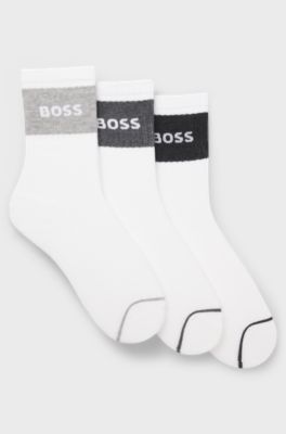 Three-pack of cotton-blend socks in a short length, White