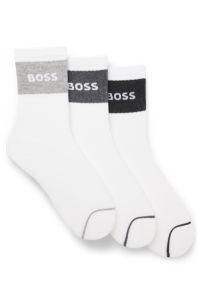 Three-pack of cotton-blend socks in a short length, White