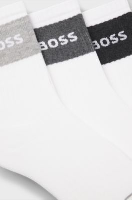 Three-pack of cotton-blend socks in a short length, White