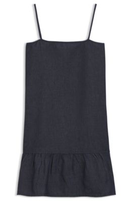 Spaghetti-strap dress in cotton-blend denim, Dark Blue