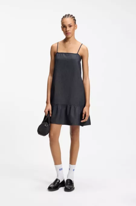 Spaghetti-strap dress in cotton-blend denim