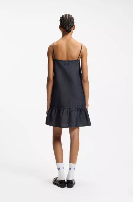 Spaghetti-strap dress in cotton-blend denim
