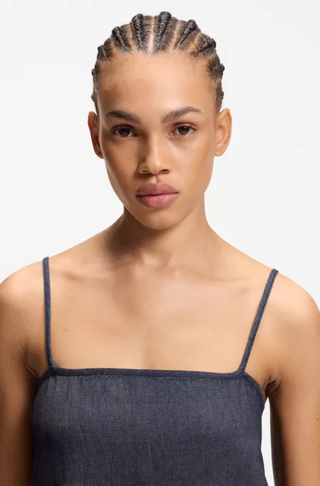 Spaghetti-strap dress in cotton-blend denim