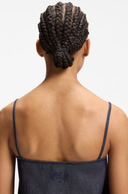 Spaghetti-strap dress in cotton-blend denim, Dark Blue