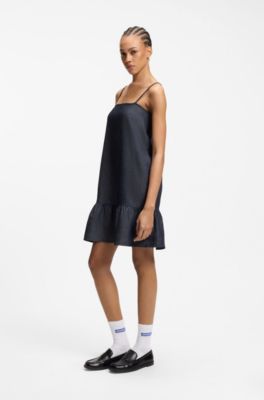 Spaghetti-strap dress in cotton-blend denim, Dark Blue