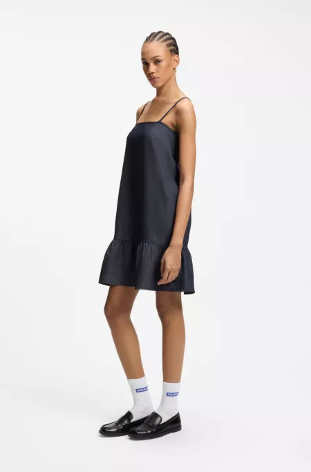 Spaghetti-strap dress in cotton-blend denim
