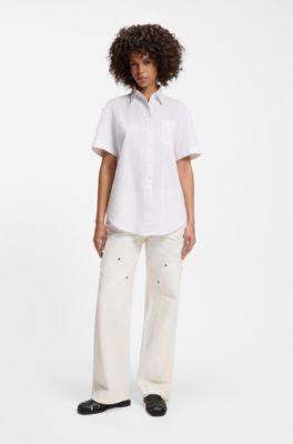 Relaxed fit-blus i oxfordbomull, Vit
