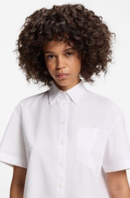 Relaxed fit-blus i oxfordbomull, Vit