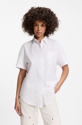 Relaxed fit-blus i oxfordbomull, Vit