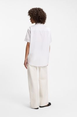 Relaxed fit-blus i oxfordbomull, Vit