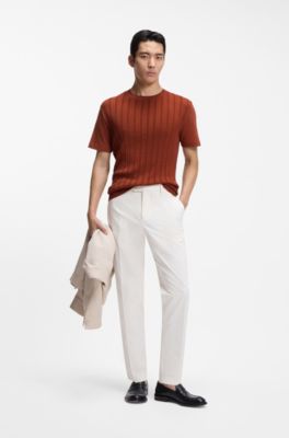 Cotton-silk T-shirt with cable-knit front panel, Brown