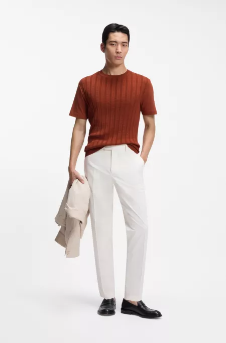 Cotton-silk T-shirt with cable-knit front panel
