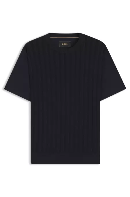 Cotton-silk T-shirt with cable-knit front panel