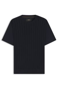 Cotton-silk T-shirt with cable-knit front panel, Dark Blue