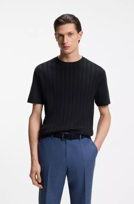 Cotton-silk T-shirt with cable-knit front panel