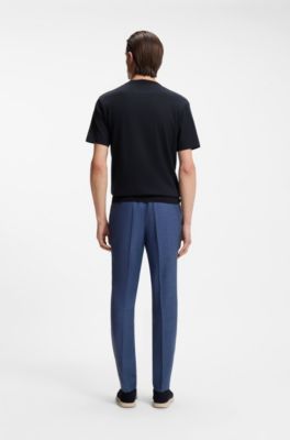 Cotton-silk T-shirt with cable-knit front panel, Dark Blue