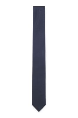 Silk-blend tie with micro pattern, Dark Blue