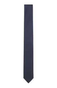 Silk-blend tie with micro pattern, Dark Blue