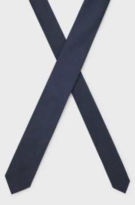 Silk-blend tie with micro pattern, Dark Blue