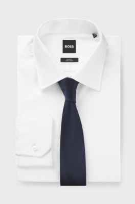 Silk-blend tie with micro pattern, Dark Blue