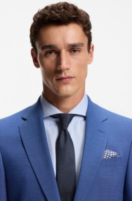 Silk-blend tie with micro pattern, Dark Blue