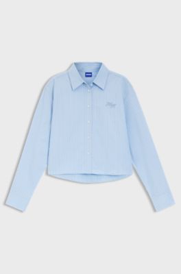 Relaxed-fit blouse in striped cotton poplin, Light Blue stripes