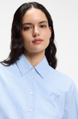 Relaxed-fit blouse in striped cotton poplin, Light Blue stripes