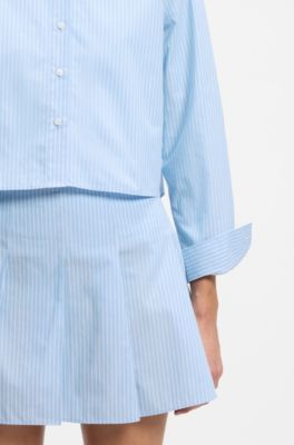 Relaxed-fit blouse in striped cotton poplin, Light Blue Stripes