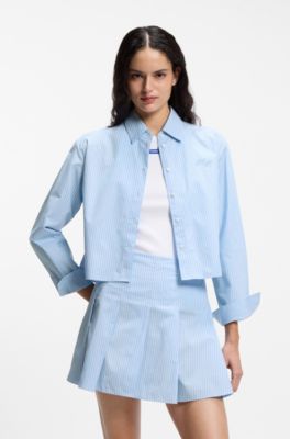 Relaxed-fit blouse in striped cotton poplin, Light Blue Stripes