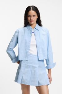 Relaxed-fit blouse in striped cotton poplin, Light Blue stripes