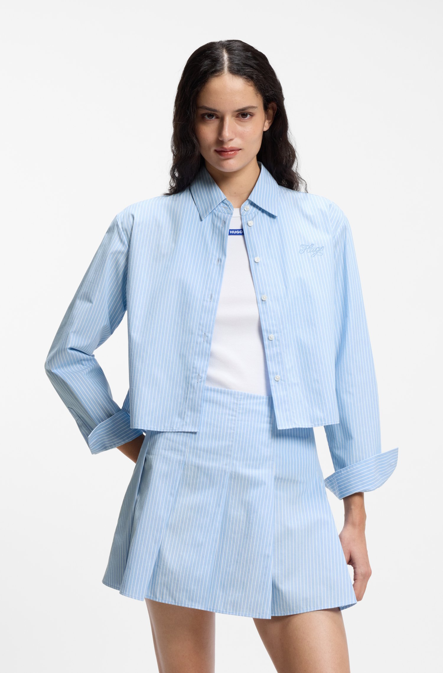 Hugo Relaxed-fit blouse in striped cotton poplin skjortor & blusar dam