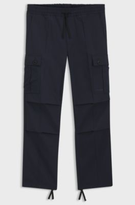 Cargo trousers in mercerised cotton with a straight fit, Dark Blue